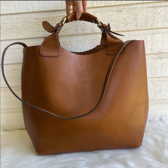 Zara Bags Rare Zara Brown Leather Jumbo Laptop Work Tote Shoulder